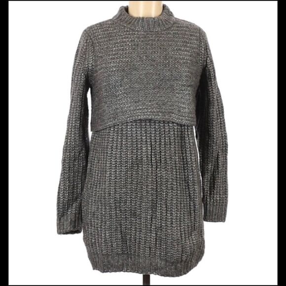 Michelle Mason Gray/Silver Layered Wool Mix Ribbed-knit Sweater M - Picture 3 of 6